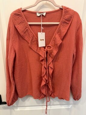 Ruffle-Front Long Sleeve Top in Rust